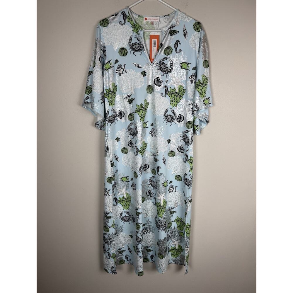 NEW Jude Connally M Ruby Maxi Dress Coral Reef Pool Silver Stretch tropical